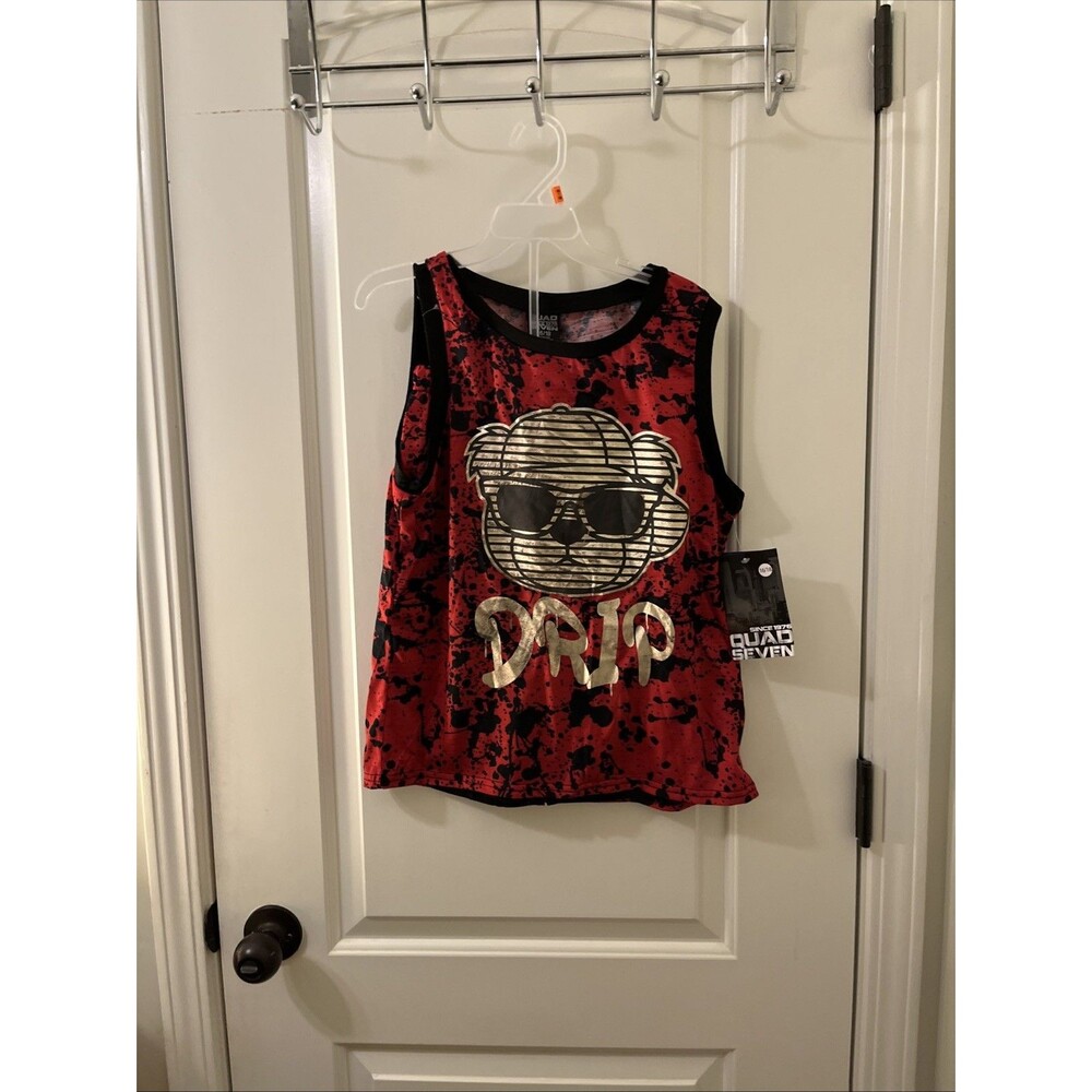 Quad Seven Black/Red Drip PJ Pajama Tank Top Shorts Set Youth Boys Size 16/18